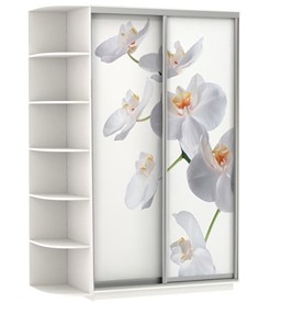 Шкаф 2-створчатый Экспресс 1500x600x2400, со стеллажом, Орхидея белый/белый снег в Нижнем Новгороде