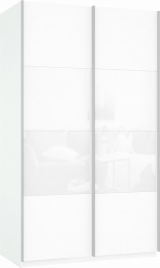 Шкаф Прайм (ДСП/Белое стекло) 1400x570x2300, белый снег в Нижнем Новгороде - изображение 2