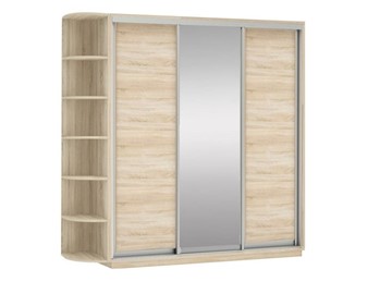 Шкаф 3-дверный Экспресс (ДСП/Зеркало/ДСП) со стеллажом, 2700х600х2200, дуб сонома в Нижнем Новгороде - предосмотр
