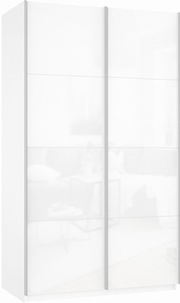 Шкаф-купе 2-х дверный Прайм (Белое стекло/Белое стекло) 1400x570x2300, белый снег в Нижнем Новгороде - изображение