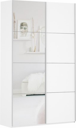 Шкаф 2-дверный Прайм (ДСП/Зеркало) 1400x570x2300, белый снег в Нижнем Новгороде - изображение
