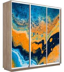 Шкаф 3-х дверный Экспресс 2100х450х2200, Абстракция оранжево-голубая/дуб сонома в Нижнем Новгороде