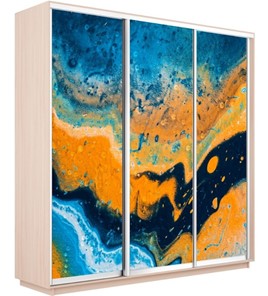 Шкаф 3-х створчатый Экспресс 2100х600х2400, Абстракция оранжево-голубая/дуб молочный в Нижнем Новгороде