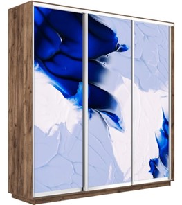 Шкаф 3-х створчатый Экспресс 2400х450х2200, Абстракция бело-голубая/дуб табачный в Нижнем Новгороде