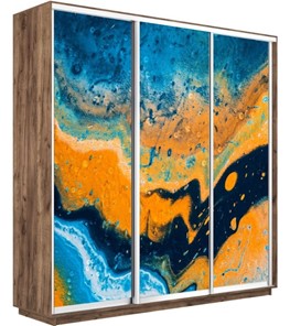 Шкаф 3-х створчатый Экспресс 2400х600х2400, Абстракция оранжево-голубая/дуб табачный в Нижнем Новгороде