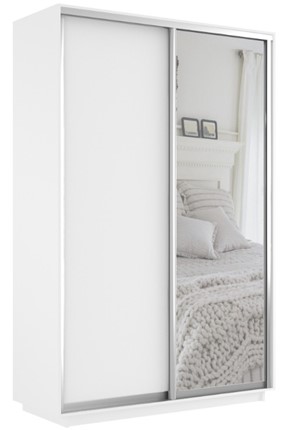 Шкаф 2-х дверный Экспресс (ДСП/Зеркало) 1600х600х2400, белый снег в Нижнем Новгороде - изображение