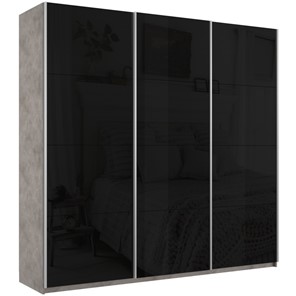 Шкаф 3-х створчатый Широкий Прайм (Черное стекло) 2400x570x2300, Бетон в Нижнем Новгороде