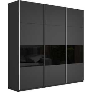 Шкаф 3-х створчатый Широкий Прайм (ДСП / Черное стекло) 2400x570x2300, Серый диамант в Нижнем Новгороде - предосмотр