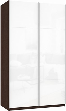 Шкаф 2-х створчатый Прайм (Белое стекло/Белое стекло) 1400x570x2300, венге в Нижнем Новгороде - изображение