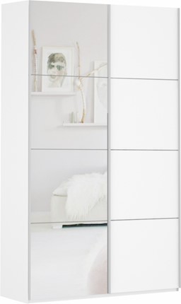 Шкаф 2-дверный Прайм (ДСП/Зеркало) 1200x570x2300, белый снег в Нижнем Новгороде - изображение