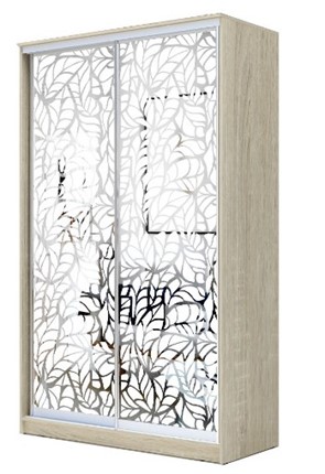 Шкаф-купе 2200х1682х620 два зеркала, "Листья" ХИТ 22-17-66-17 Дуб Сонома в Нижнем Новгороде - изображение