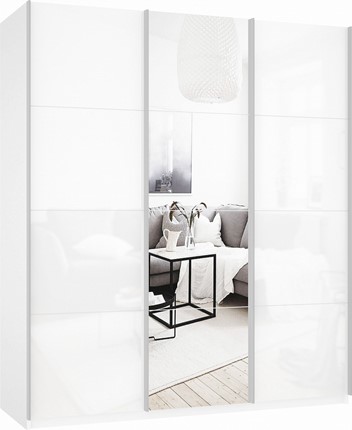 Шкаф трехдверный Прайм (Белое стекло/Зеркало/Белое стекло) 2100x570x2300, белый снег в Нижнем Новгороде - изображение