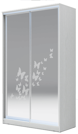 Шкаф 2-х створчатый 2200х1362х620 два зеркала, "Бабочки" ХИТ 22-14-66-05 Белая шагрень в Нижнем Новгороде - изображение