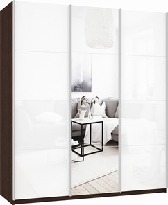 Шкаф 3-х створчатый Прайм (Белое стекло/Зеркало/Белое стекло) 1800x570x2300, венге в Нижнем Новгороде