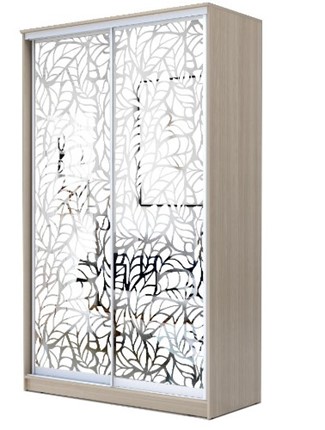 Шкаф 2-х дверный 2200х1362х620 два зеркала, "Листья" ХИТ 22-14-66-17 Ясень шимо светлый в Нижнем Новгороде - изображение