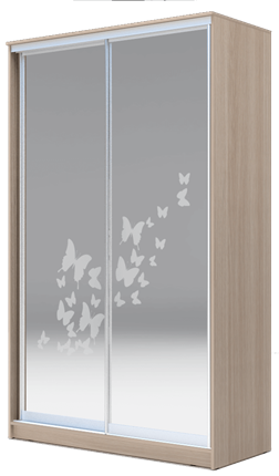 Шкаф 2-х дверный 2200х1362х620 два зеркала, "Бабочки" ХИТ 22-14-66-05 Ясень Шимо Светлый в Нижнем Новгороде - изображение