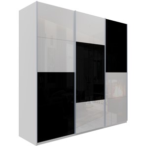 Шкаф 3-х дверный Эста, 6 белых стекол/6 черных стекол, 2700x660x2200, белый снег в Нижнем Новгороде