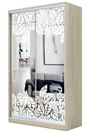 Шкаф 2200х1500х420 два зеркала, "Лист малый" ХИТ 22-4-15-66-18 Дуб Сонома в Нижнем Новгороде - изображение