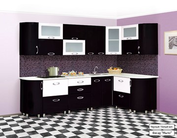 Модульная кухня Мыло 128 2700х1500, цвет Черный/Белый металлик в Нижнем Новгороде - предосмотр