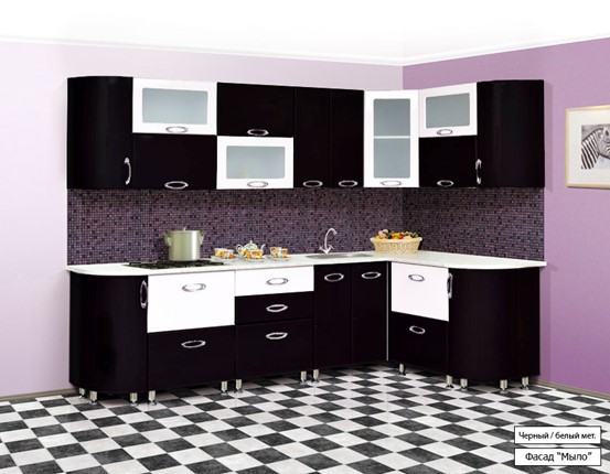 Модульная кухня Мыло 128 2700х1500, цвет Черный/Белый металлик в Нижнем Новгороде - изображение