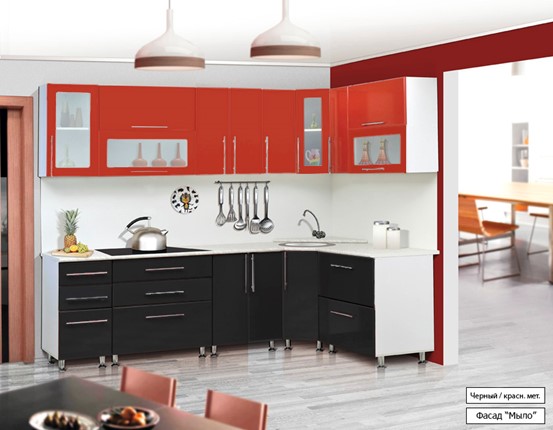 Модульная кухня Мыло 224 2600х1600, цвет Черный/Красный металлик в Нижнем Новгороде - изображение