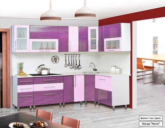 Кухня угловая Мыло 224 2600х1600, цвет Фиолет/Пастель фиолет в Нижнем Новгороде - изображение