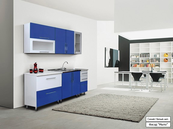 Кухонный гарнитур Мыло 224 2000х718, цвет Синий/Белый металлик в Нижнем Новгороде - изображение