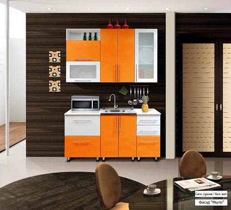 Гарнитур кухонный Мыло 224 1600х718, цвет Оранжевый/Белый металлик в Нижнем Новгороде - изображение