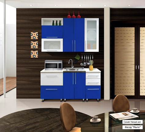 Кухонный гарнитур Мыло 224 1600х718, цвет Синий/Белый металлик в Нижнем Новгороде - изображение