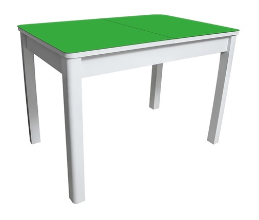 Кухонный стол раскладной Айсберг-02 СТ2, белое ЛДСП/стекло зеленое/прямые массив белый в Нижнем Новгороде - изображение