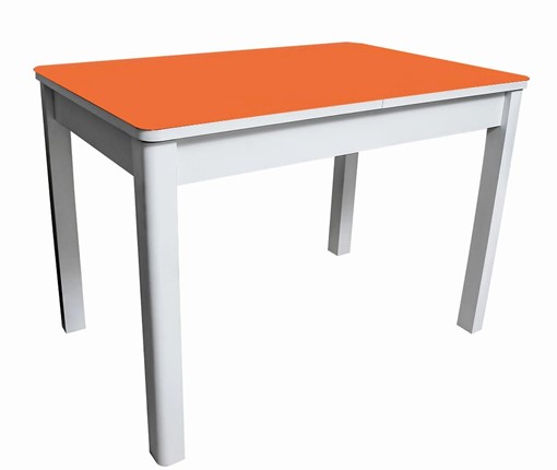 Кухонный раздвижной стол Айсберг мини СТ2, белое ЛДСП/стекло оранжевое/прямые массив белый в Нижнем Новгороде - изображение