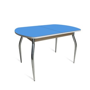 Кухонный раздвижной стол ПГ-01 СТ2, дуб молочный/синие стекло/35 хром гнутые металл в Нижнем Новгороде - предосмотр 1