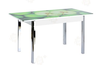 Кухонный стол раскладной Айсберг-02 СТФ, белое лдсп/зеленые яблоки/ноги хром квадратные в Нижнем Новгороде - предосмотр 3