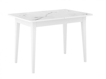 Кухонный раздвижной стол Dikline M110 Белый/стекло белый мрамор сатин/ножки MM белые в Нижнем Новгороде