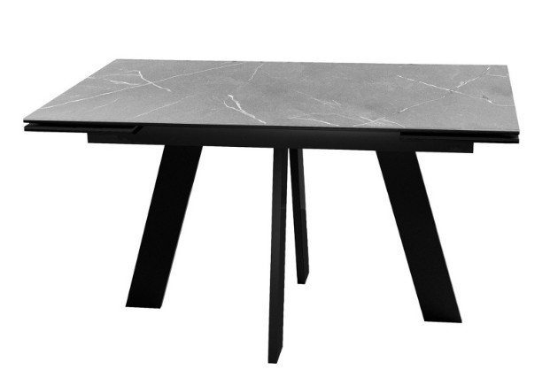 Кухонный стол раздвижной DikLine SKM140 Керамика серый мрамор/подстолье черное/опоры черные (2 уп.) в Нижнем Новгороде - изображение 1