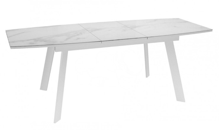 Кухонный стол раскладной Dikline XLS160 мрамор белый глянец/ножки белые в Нижнем Новгороде - изображение 2