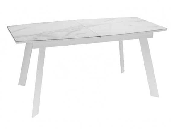 Кухонный стол раскладной Dikline XLS160 мрамор белый глянец/ножки белые в Нижнем Новгороде - изображение