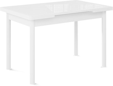 Раздвижной стол Милан-1 EVO, ноги металлические белые, стекло белое/серый в Нижнем Новгороде - предосмотр