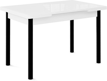 Кухонный раскладной стол Милан-1 EVO, ноги металлические черные, стекло белое/серый в Нижнем Новгороде - предосмотр