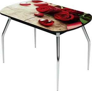 Кухонный раздвижной стол Ривьера исп.1 ноги метал. крашеные №24 Фотопечать (Цветы №33) в Нижнем Новгороде