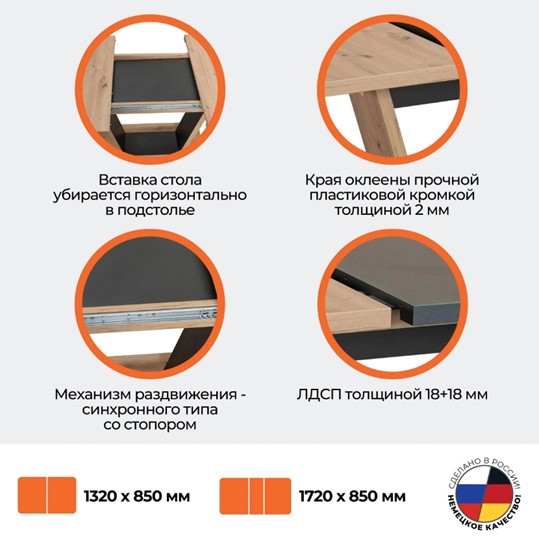 Раздвижной стол VOX ЛДСП, 132-172x85x75,5 Дуб артисан/Графит арт.19124 в Нижнем Новгороде - изображение 14