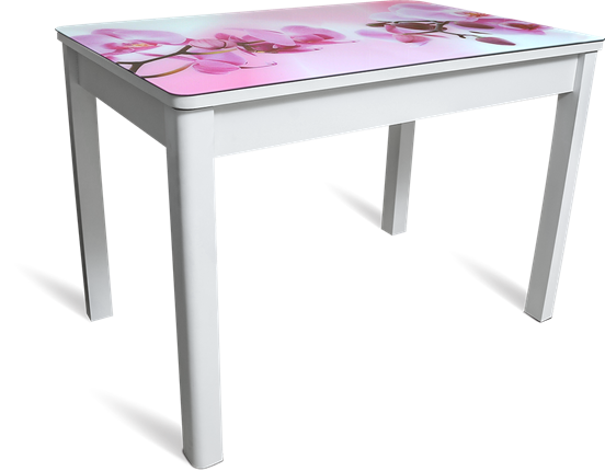 Кухонный стол раздвижной Айсберг мини СТФ, белое лдсп/орхидея/40 прямые массив белые в Нижнем Новгороде - изображение