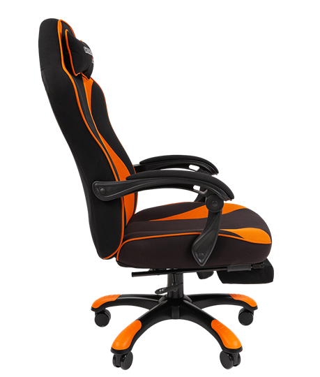 Игровое кресло CHAIRMAN GAME 35 с выдвижной подставкой для ног Ткань черная / Ткань оранжевая в Нижнем Новгороде - изображение 2