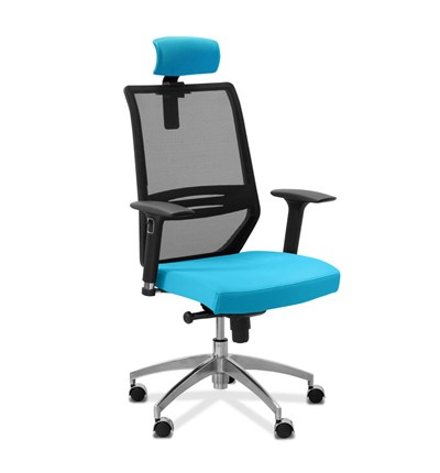 Кресло офисное Aero lux с подголовником, сетка/ткань TW / черная/голубая в Нижнем Новгороде - изображение