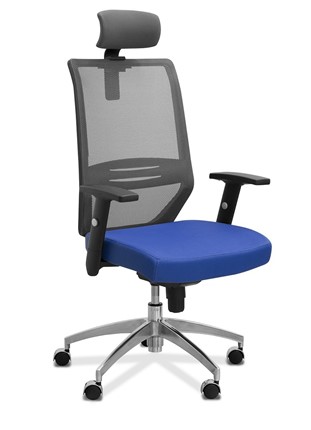 Кресло для персонала Aero с подголовником, сетка/ткань TW / черная/ синяя в Нижнем Новгороде - изображение