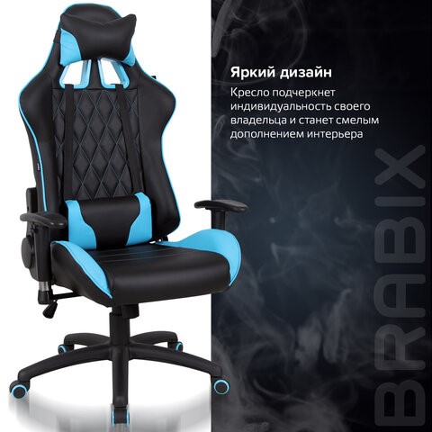 Кресло Brabix GT Master GM-110 (две подушки, экокожа, черное/голубое) 531928 в Нижнем Новгороде - изображение 17