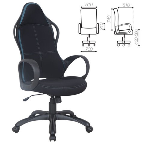 Кресло офисное Brabix Premium Force EX-516 (ткань, черное/вставки синие) 531572 в Нижнем Новгороде - изображение 1