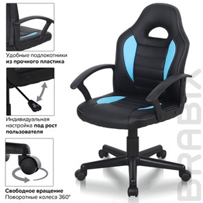 Офисное кресло BRABIX "Spark GM-201", экокожа, черное/голубое, 532505 в Нижнем Новгороде - предосмотр 9