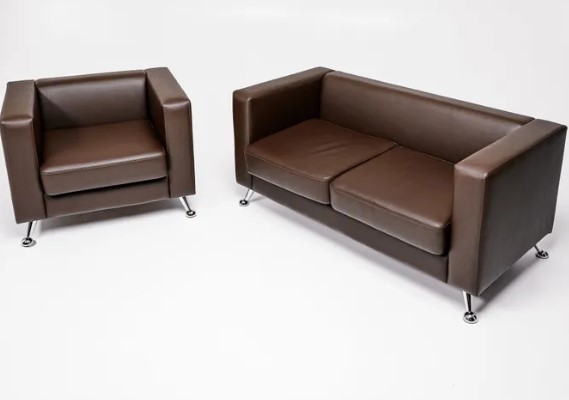 Комплект мебели Альбиони коричневый кожзам  диван 2Д + кресло в Нижнем Новгороде - изображение