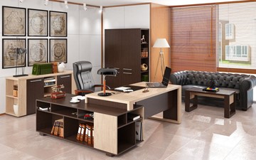 Кабинет руководителя ALTO с высоким шкафом для одежды, низким для документов и журнальным столиком в Арзамасе